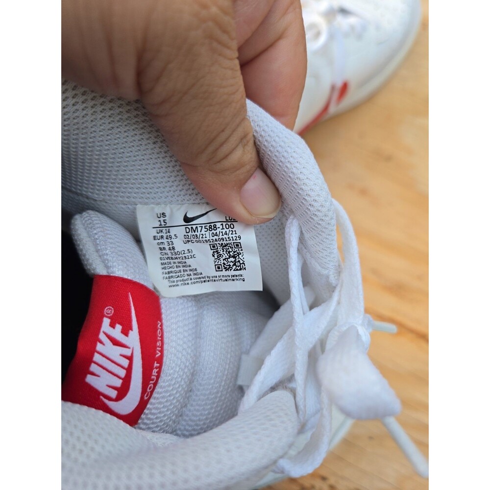 Nike Court Vision Low White Red Sneakers Men’s Size 15 - Picture 9 of 9